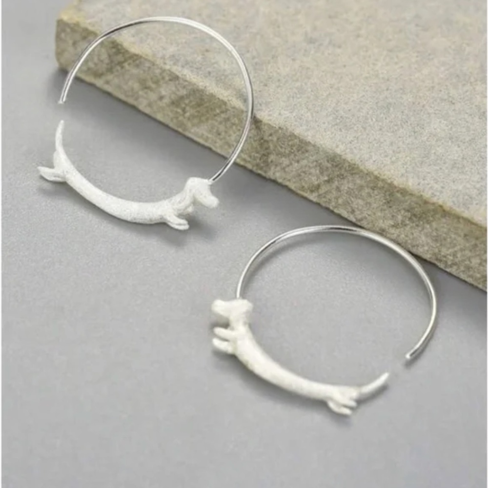 ❤️❤️ FREE Dog Puppy Dachshund Hoop Boho Peasant Chic Modern Artsy Art Earrings
